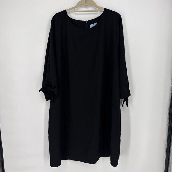 New CeCe Plus Size 22W Black V-Neck Shift Dress Tie Sleeves Work Office Career - Picture 3 of 9
